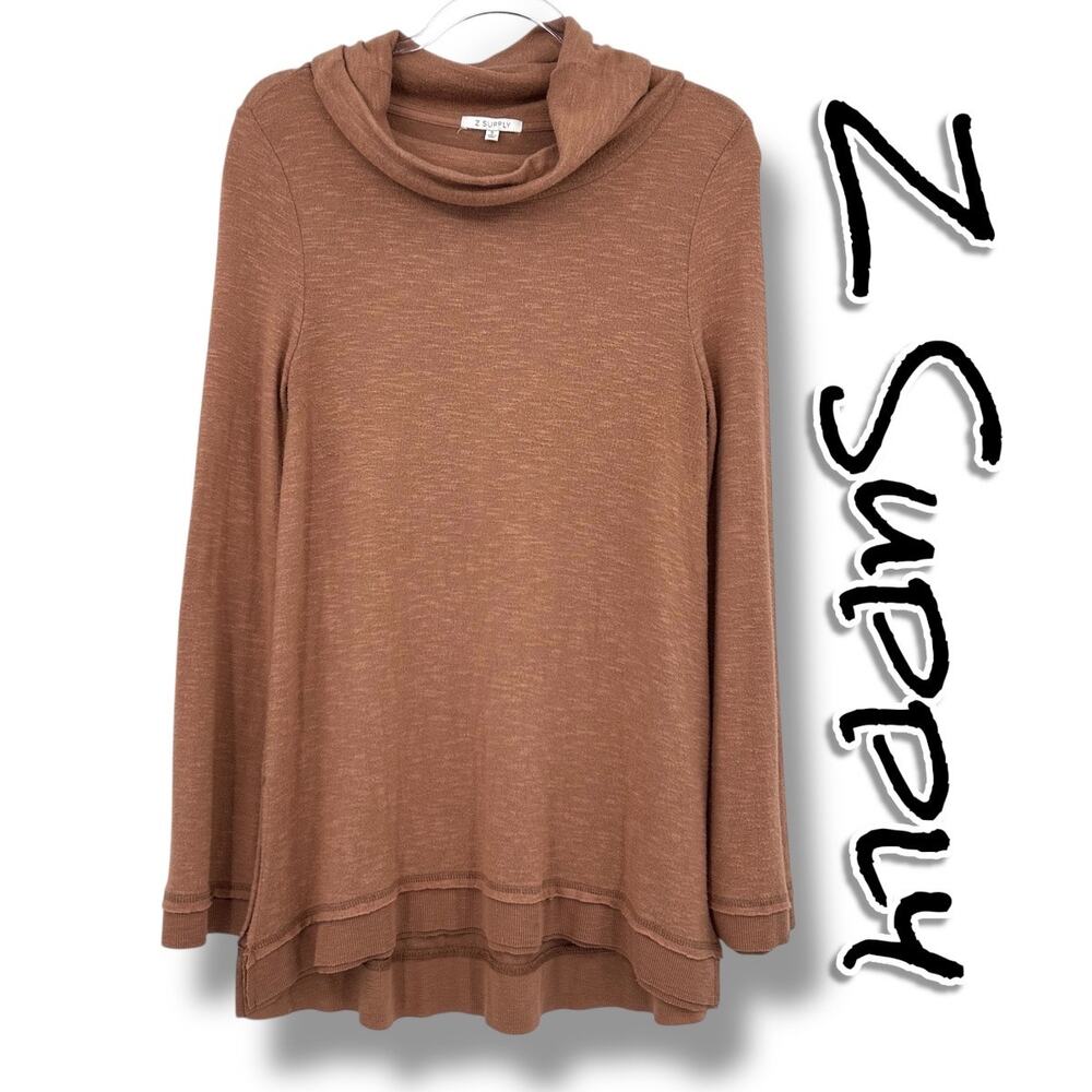 Z Supply Everyday Brushed Long Sleeve Top Rust Brown Cowl Neck Tunic Womens Sz S